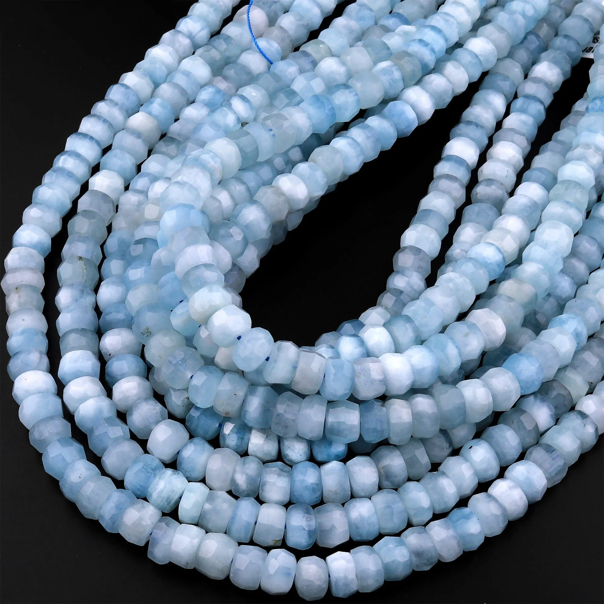 AAA Faceted Natural Blue Aquamarine Rondelle Beads 6mm 8mm 10mm 15.5" Strand