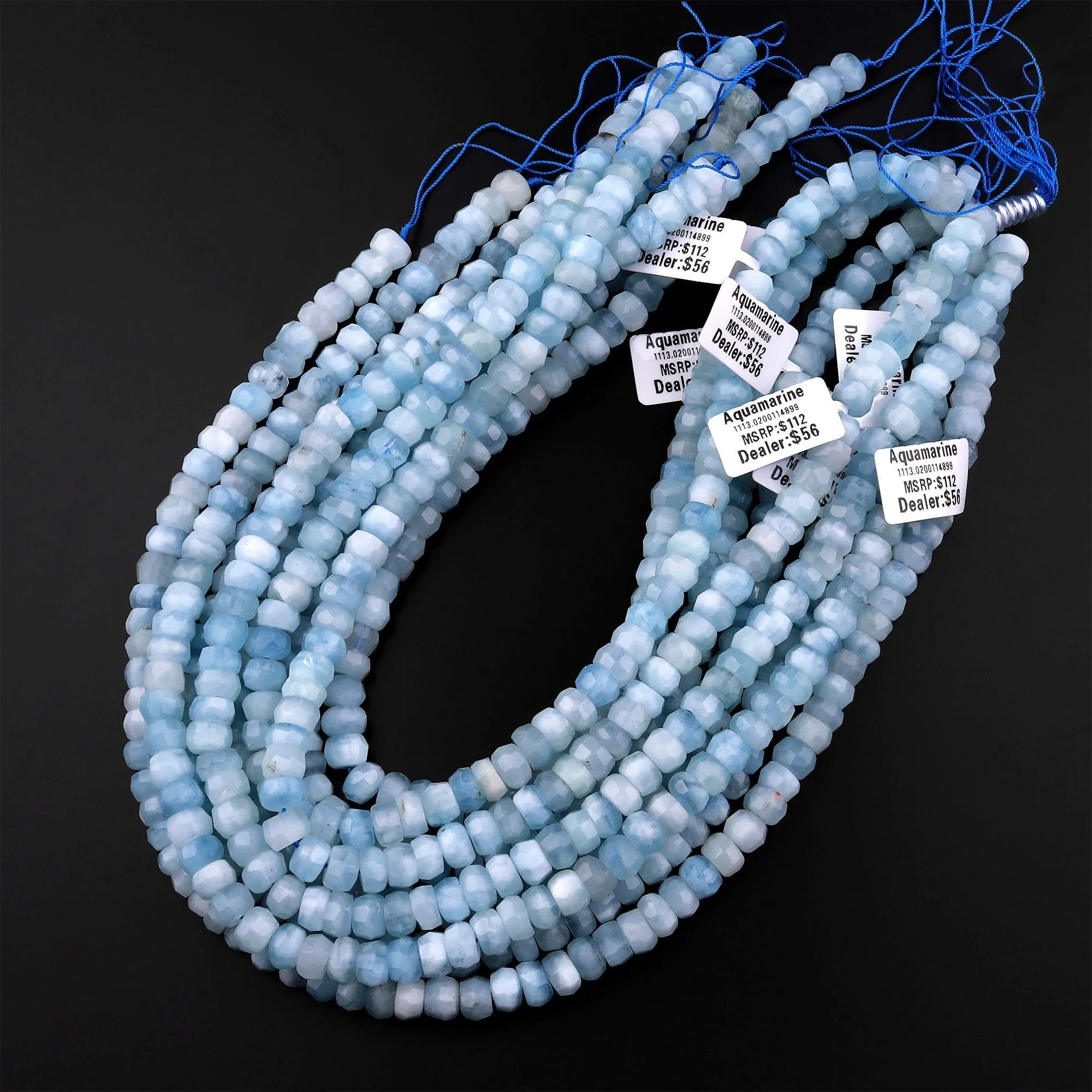 AAA Faceted Natural Blue Aquamarine Rondelle Beads 6mm 8mm 10mm 15.5" Strand