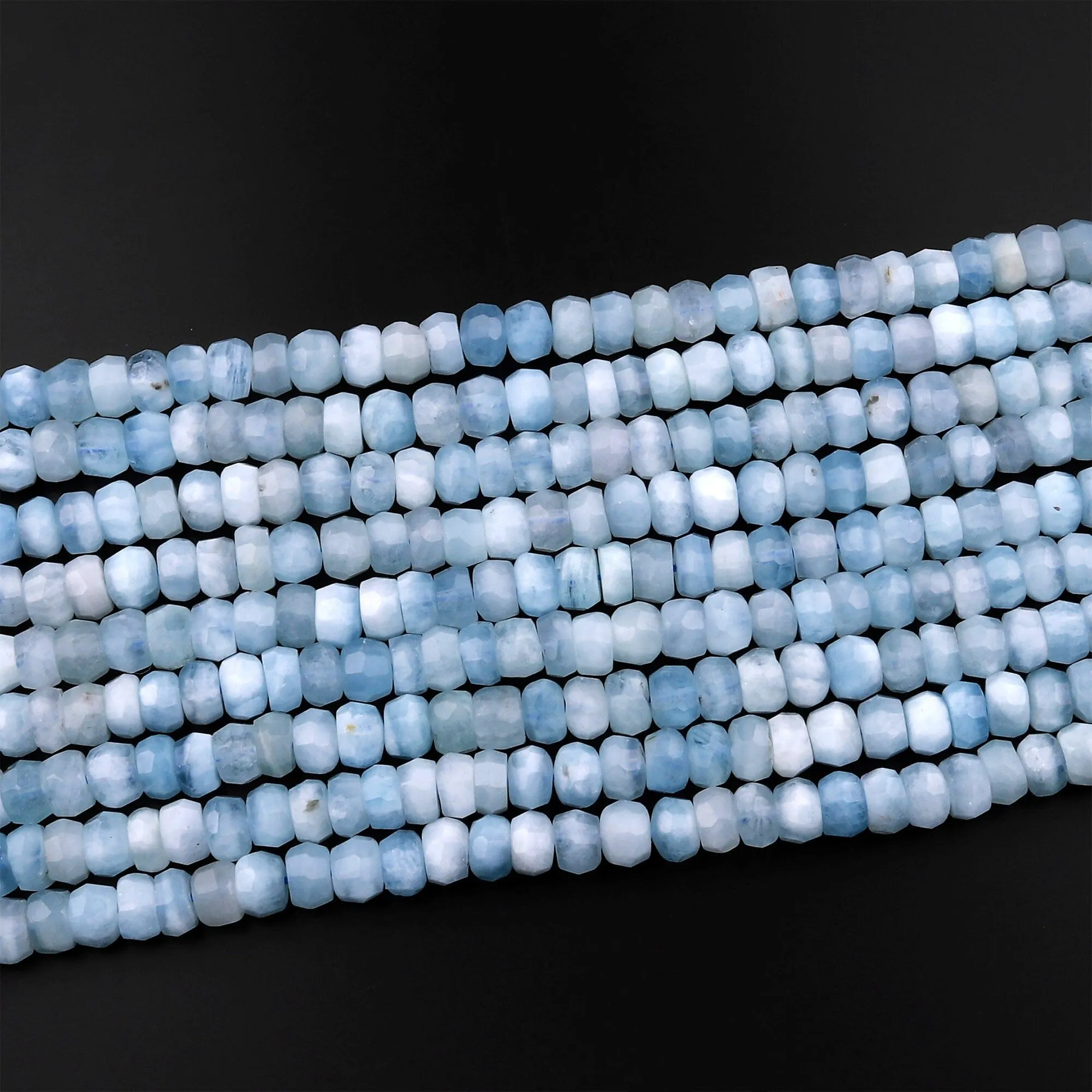 AAA Faceted Natural Blue Aquamarine Rondelle Beads 6mm 8mm 10mm 15.5" Strand