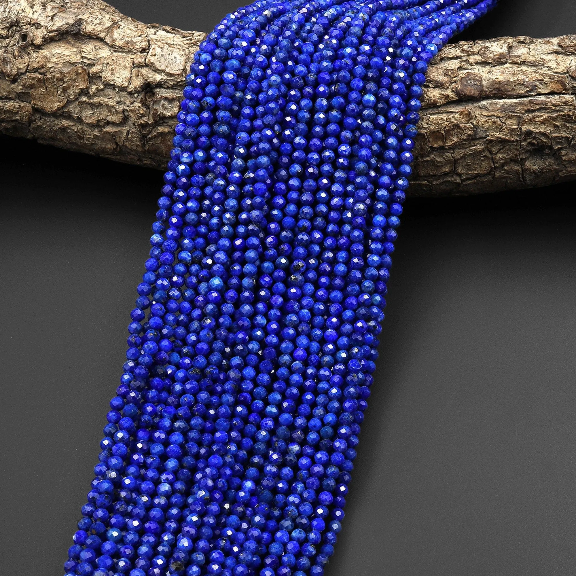 AAA Faceted Natural Denim Blue Lapis 3mm Round Beads Laser Diamond Cut Gemstone 15.5" Strand