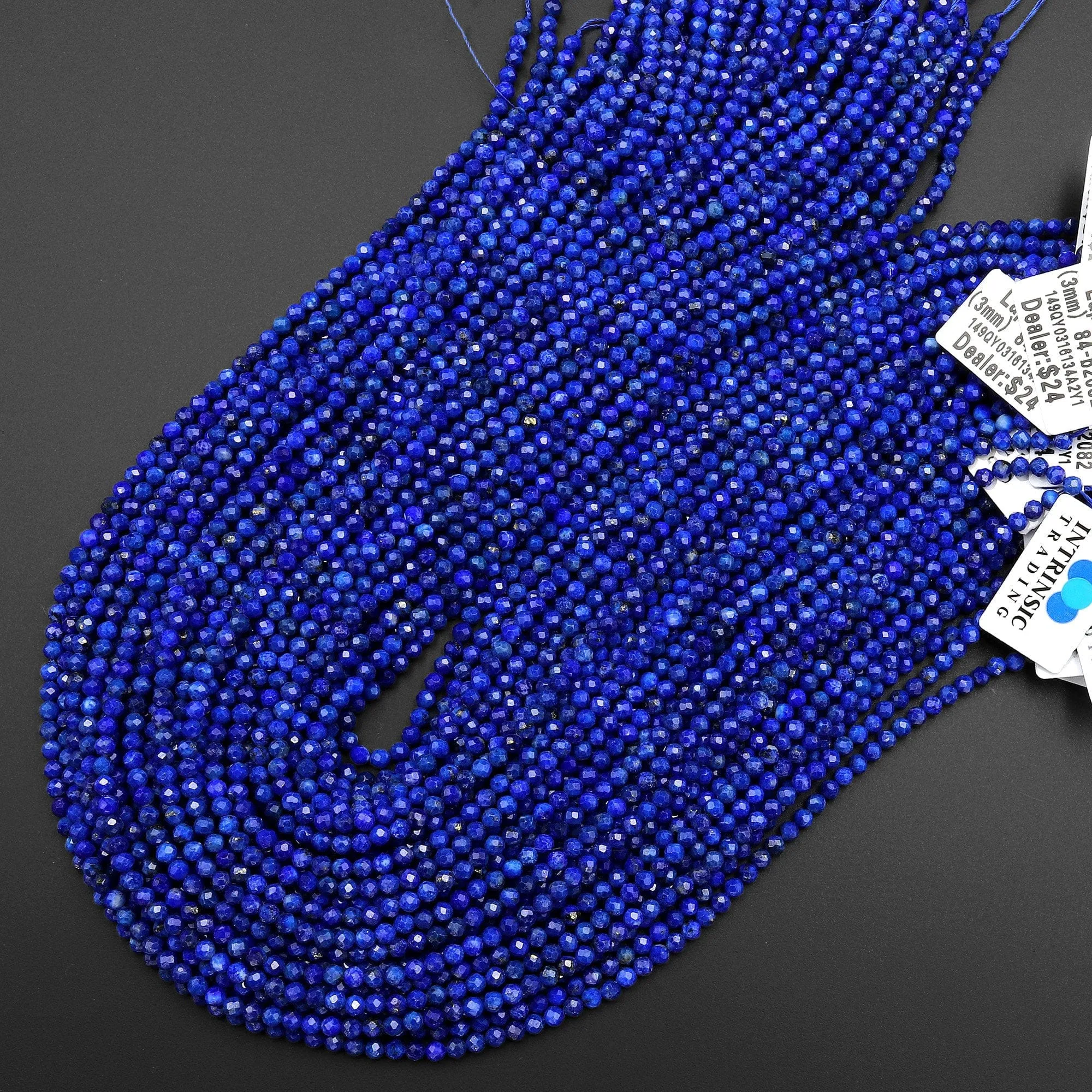 AAA Faceted Natural Denim Blue Lapis 3mm Round Beads Laser Diamond Cut Gemstone 15.5" Strand