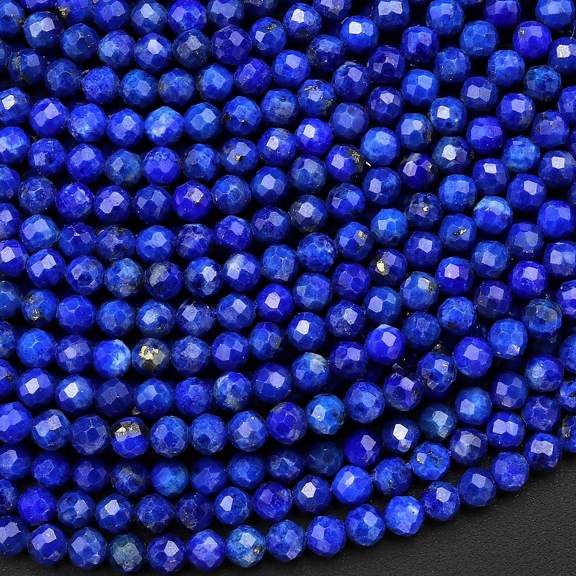 AAA Faceted Natural Denim Blue Lapis 3mm Round Beads Laser Diamond Cut Gemstone 15.5" Strand