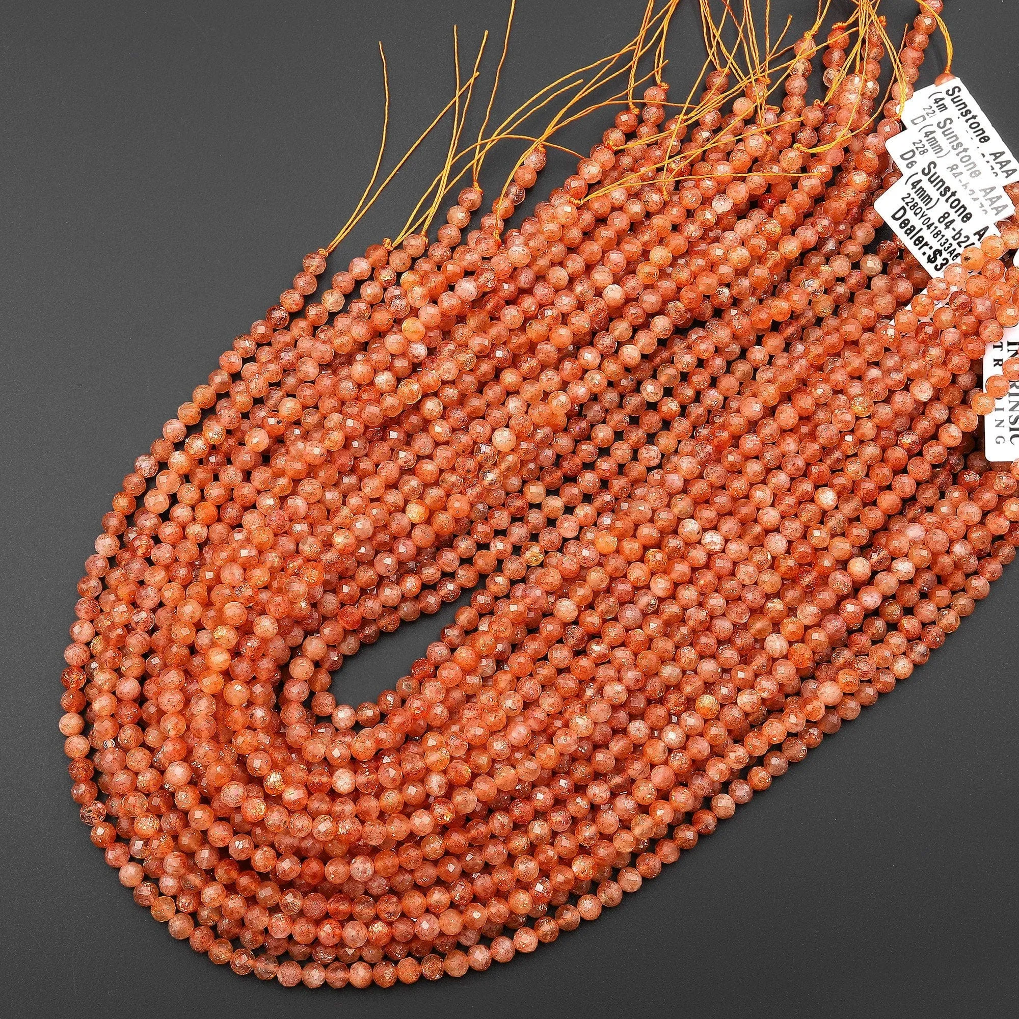 AAA Faceted Natural Fiery Orange Sunstone Round Beads 4mm Sparkling Gemstone 15.5" Strand