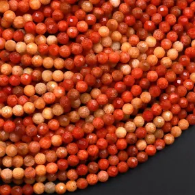 AAA Faceted Natural Golden Orange Red Fossil Coral 3mm Round Beads Multicolor Color Gemstone 15.5" Strand