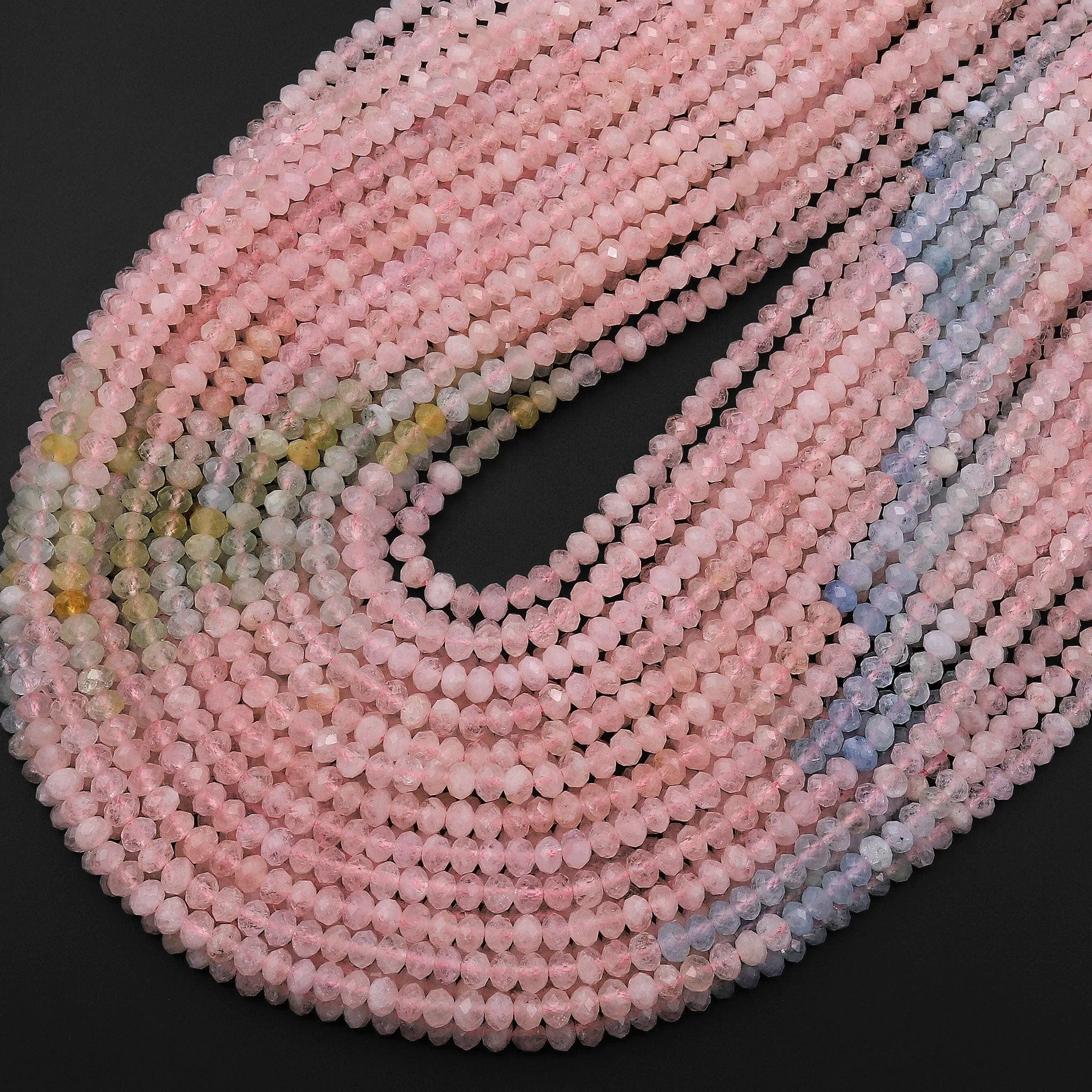 AAA Faceted Natural Multicolor Blue Green Aquamarine Pink Morganite 4mm Rondelle Beads 15.5" Strand