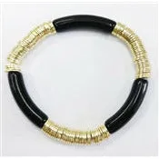 Acrylic Tube & Gold Disk Bead Bracelet