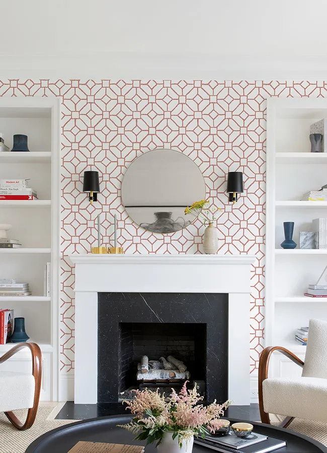 Addis Coral Trellis Wallpaper  | Brewster Wallcovering