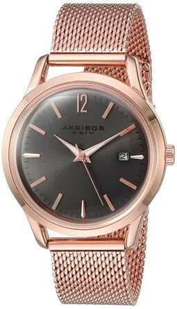 Akribos Xxiv Ador Grey Dial Ladies Rose Gold Mesh Watch AK930GY