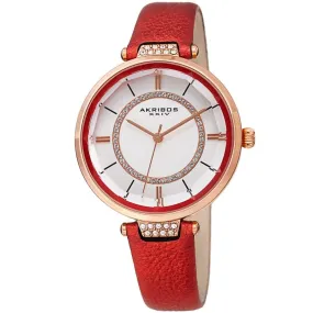 Akribos Xxiv Quartz White Dial Red Leather Ladies Watch AK1116RD