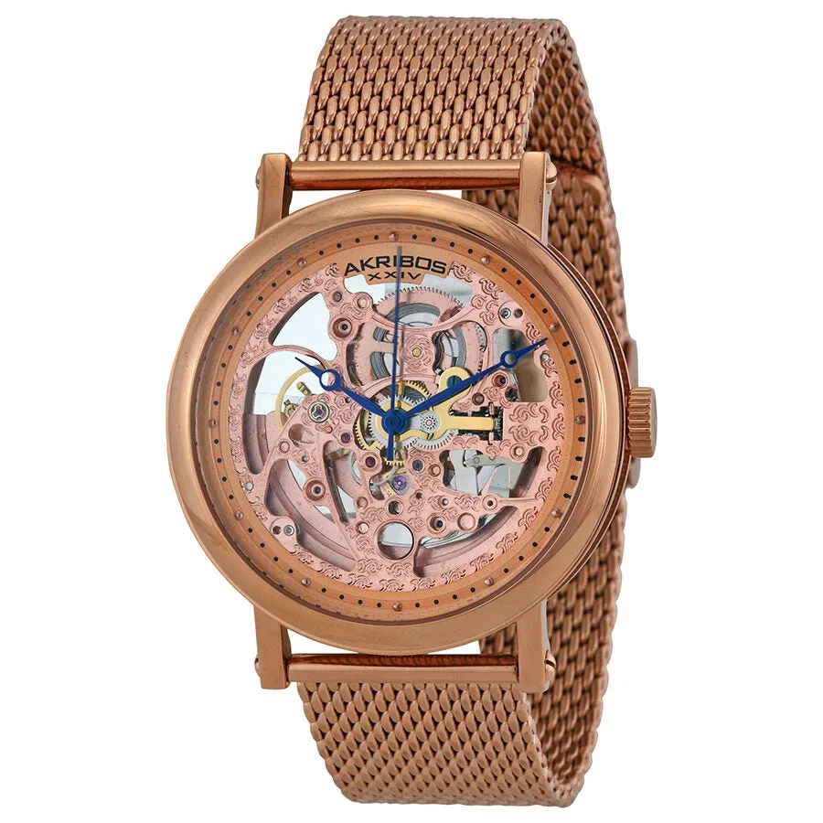 Akribos Xxiv Rose Transparent Dial Rose Gold-tone Mesh Men's Watch AK732RG