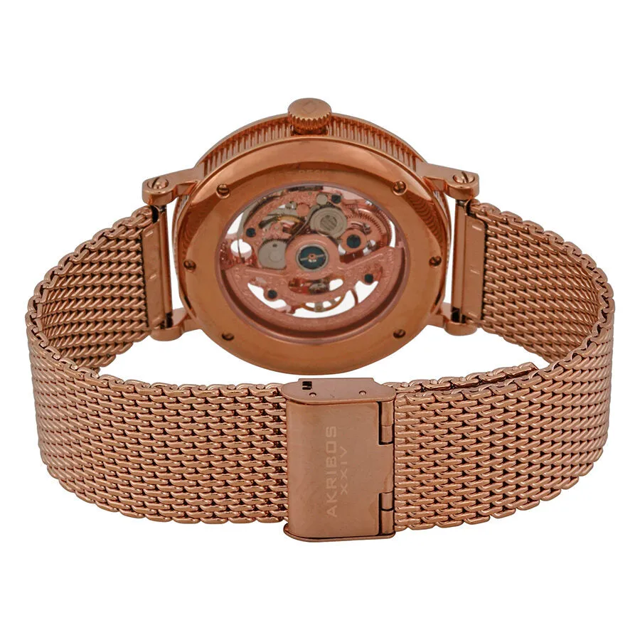 Akribos Xxiv Rose Transparent Dial Rose Gold-tone Mesh Men's Watch AK732RG