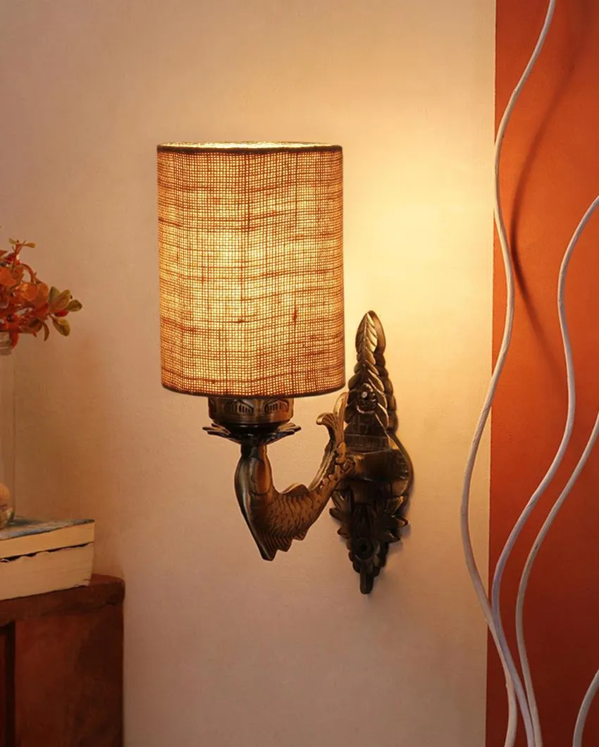 Alluring Antique Gold Jute Conical Shade Wall Lamp