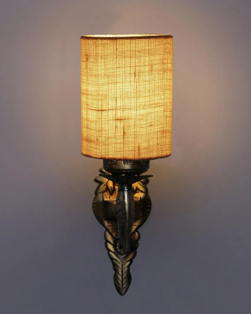 Alluring Antique Gold Jute Conical Shade Wall Lamp