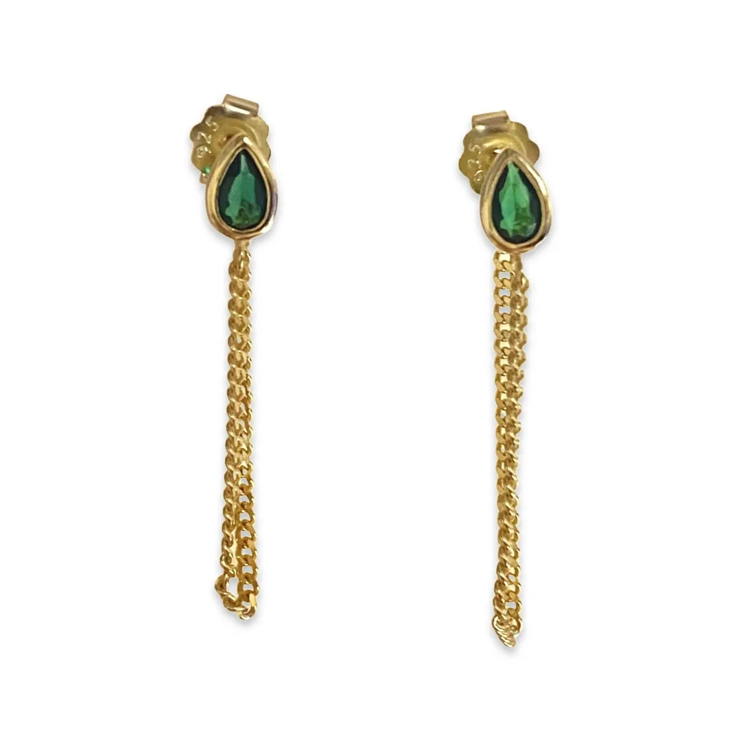 Amy Birthstone Teardrop Bezel Chain Earrings