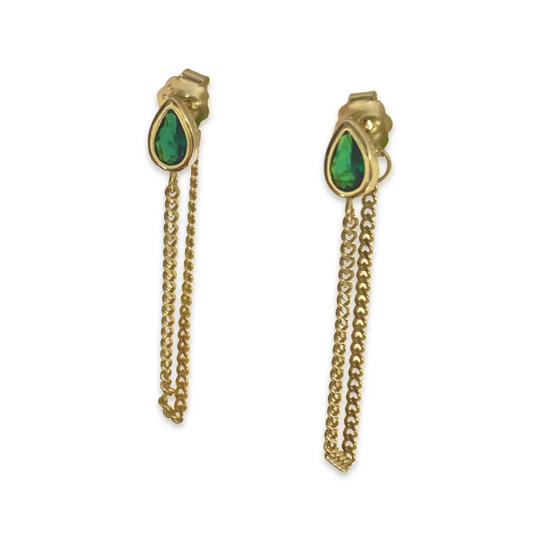 Amy Birthstone Teardrop Bezel Chain Earrings