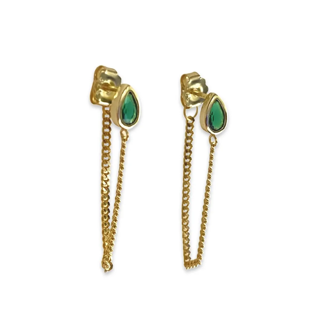 Amy Birthstone Teardrop Bezel Chain Earrings