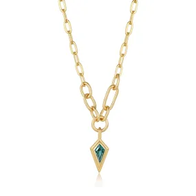 Ania Haie Gold Teal Sparkle Drop Pendant Chunky Chain Necklace