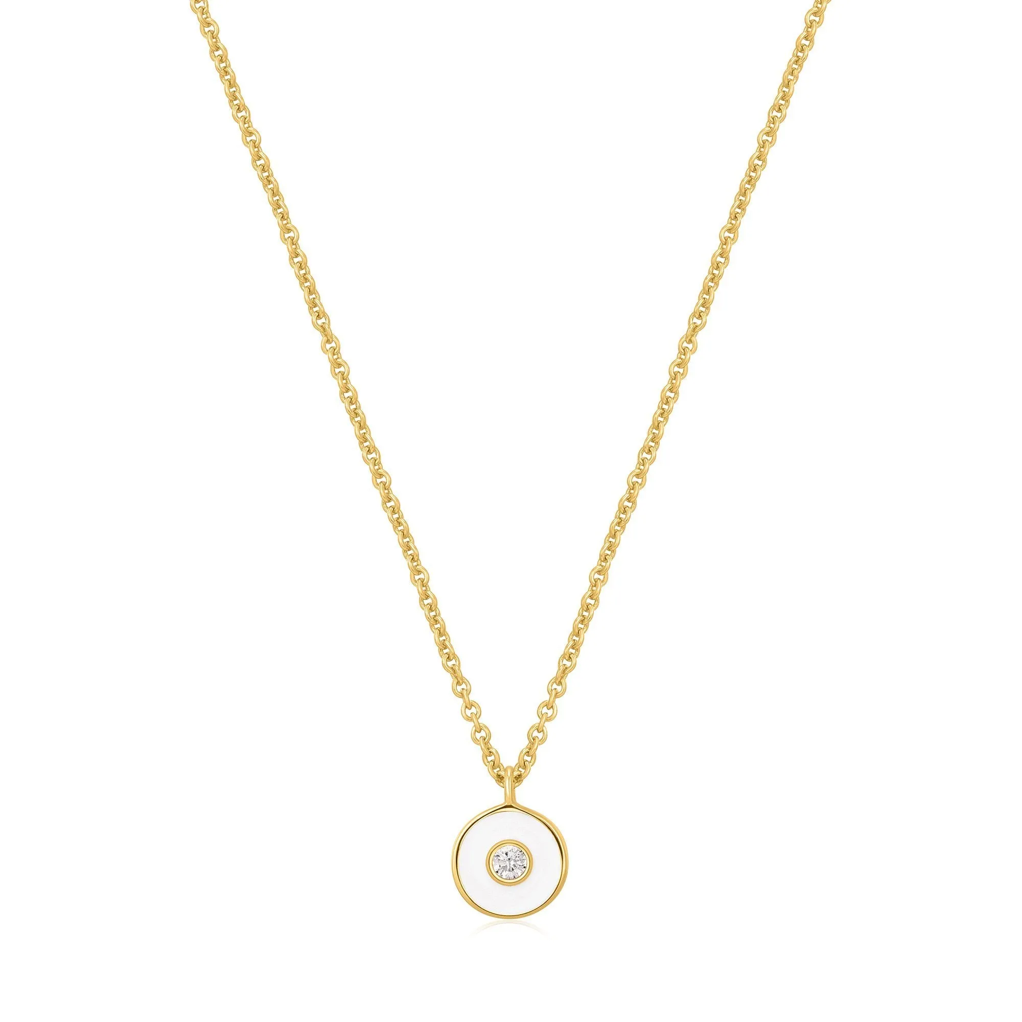 Ania Haie Optic White Enamel Disc Gold Necklace