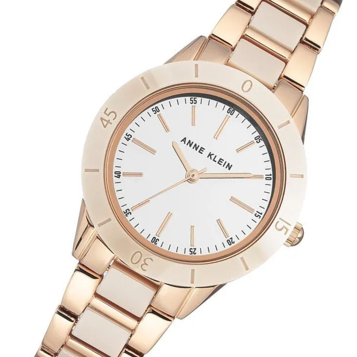 Anne Klein Rose Gold Ceramic Tan Dial Women's Watch - AK3160TNRG