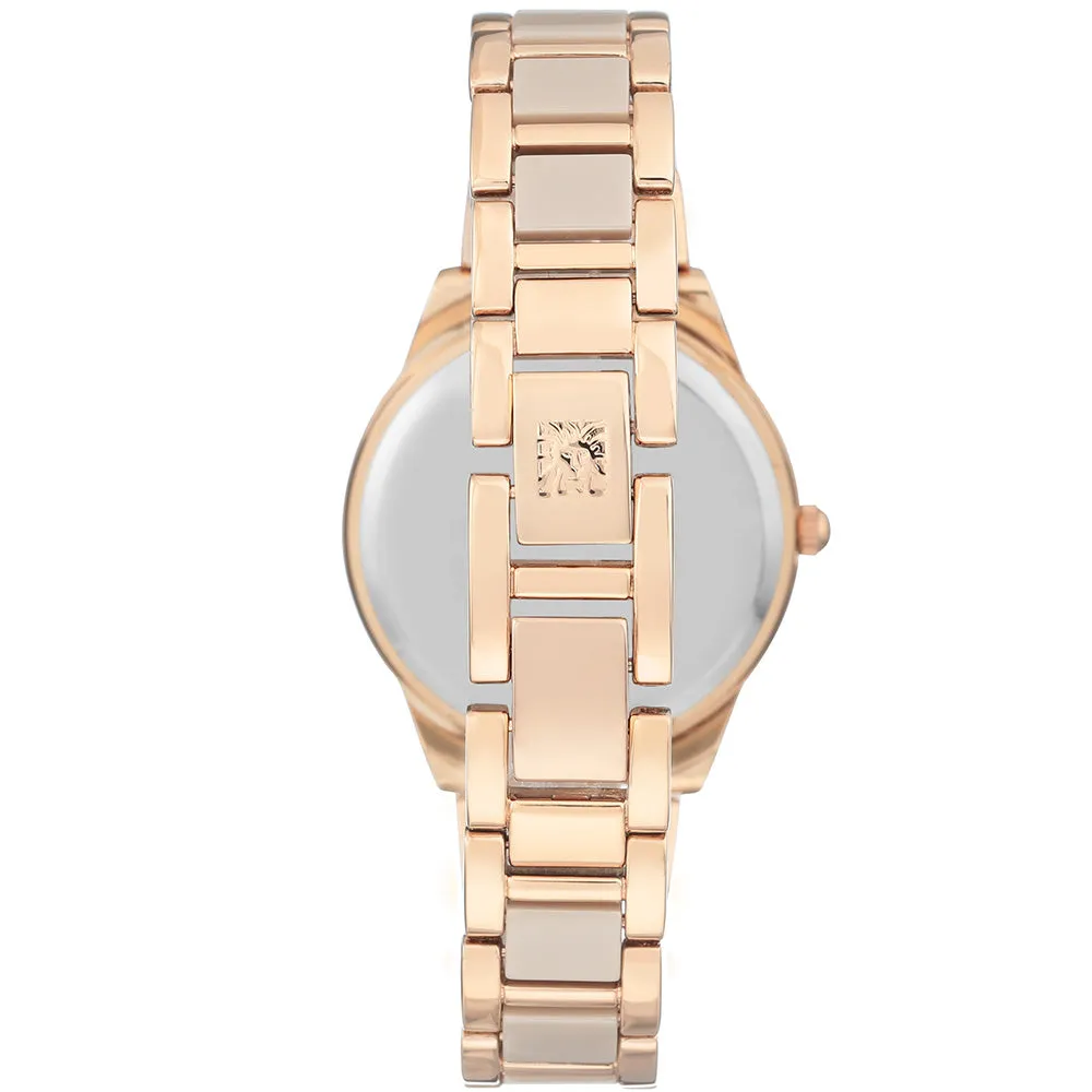 Anne Klein Rose Gold Ceramic Tan Dial Women's Watch - AK3160TNRG