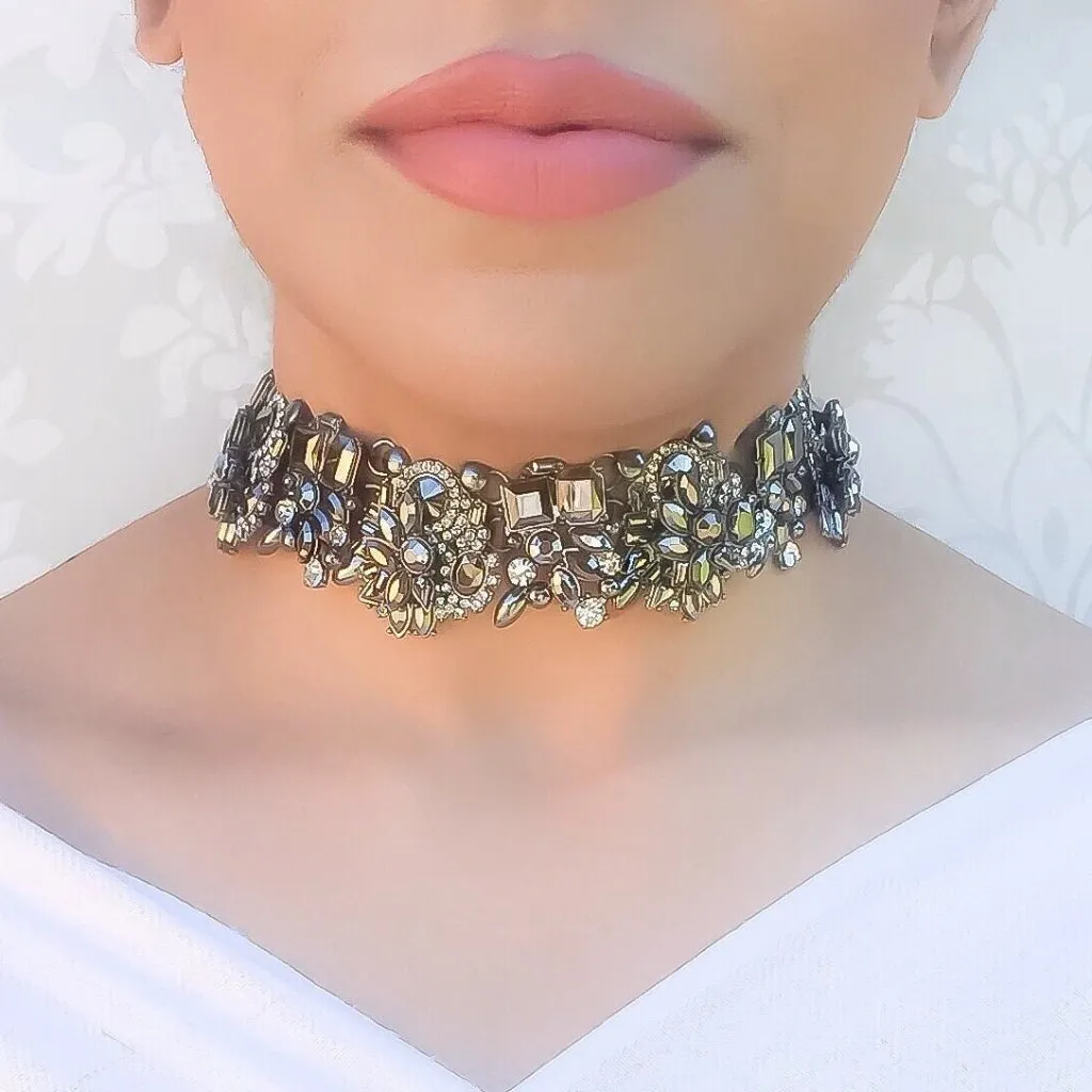 ANOIR Graphite Grey Rhinestone Choker