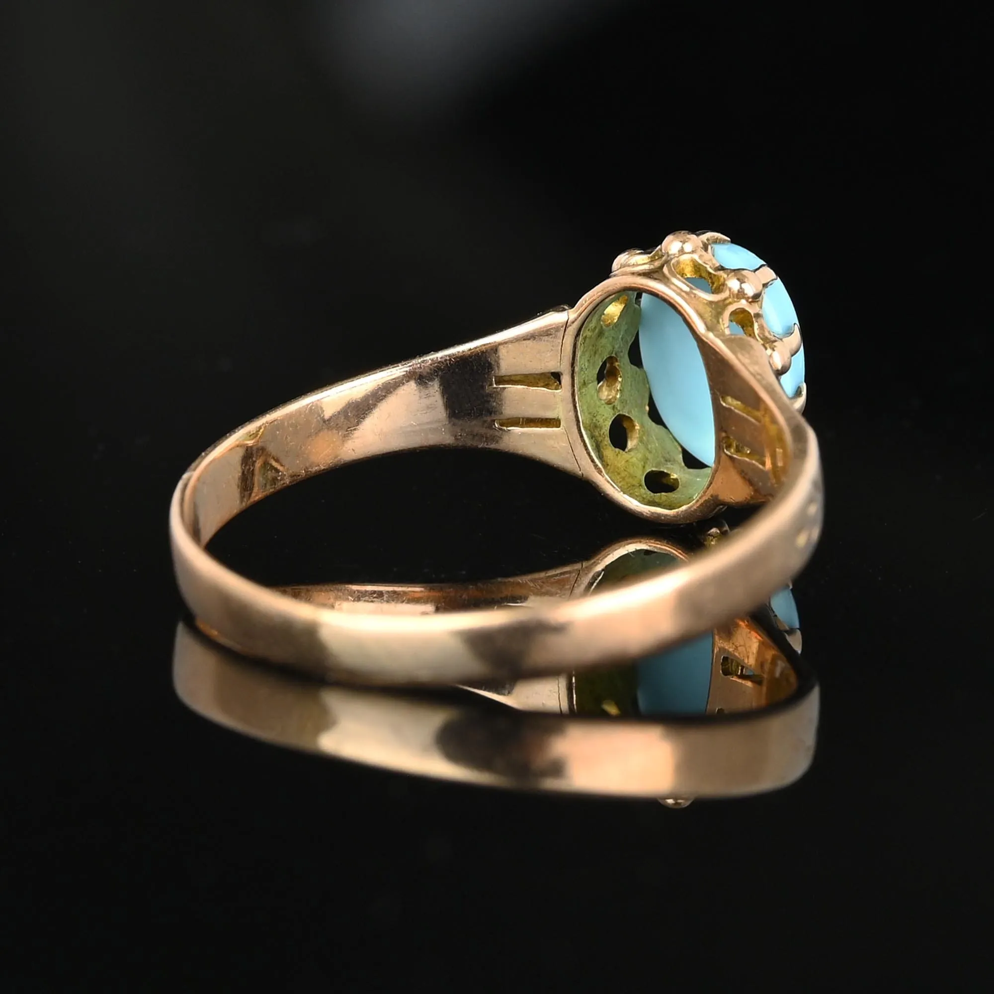 Antique 10K Gold Natural Blue Turquoise Cabochon Ring