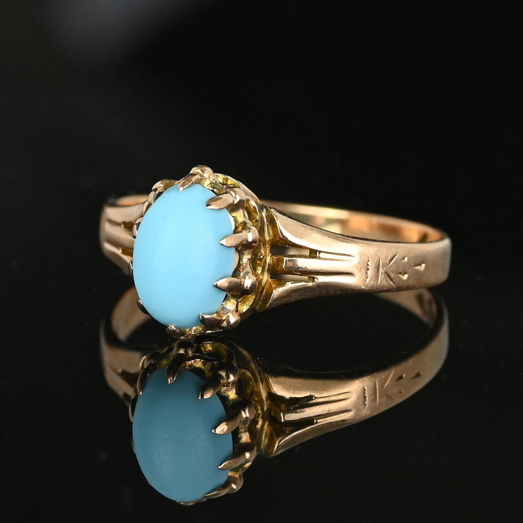 Antique 10K Gold Natural Blue Turquoise Cabochon Ring