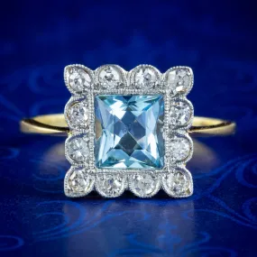 Antique Art Deco Aquamarine Diamond Ring 1.3ct Aqua