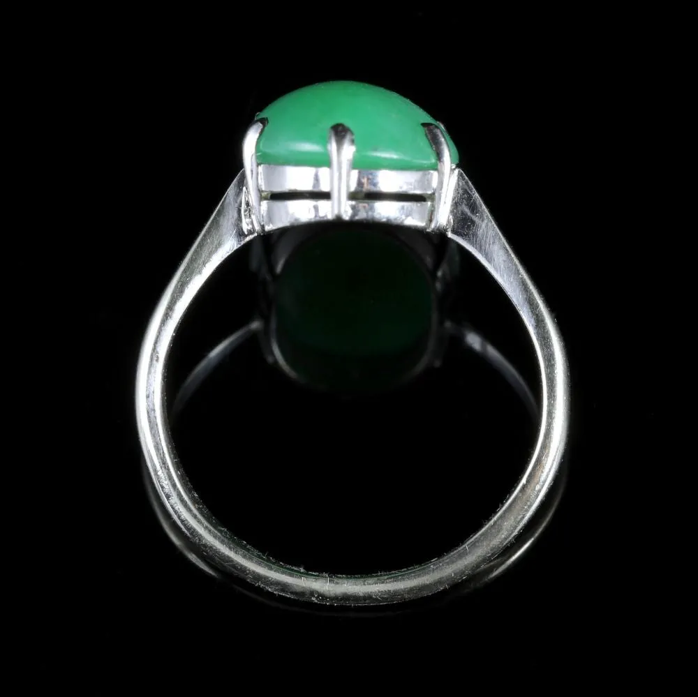 Antique Art Deco Jade Ring 18Ct White Gold