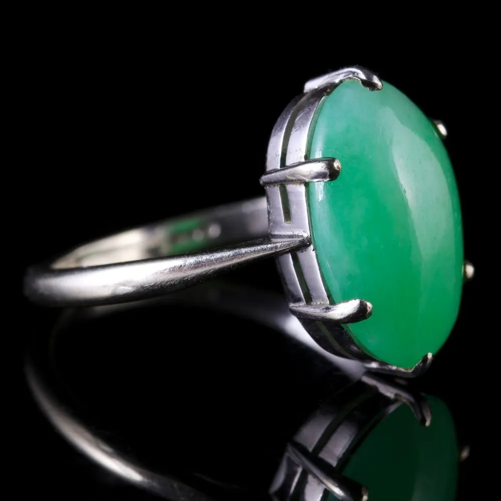 Antique Art Deco Jade Ring 18Ct White Gold