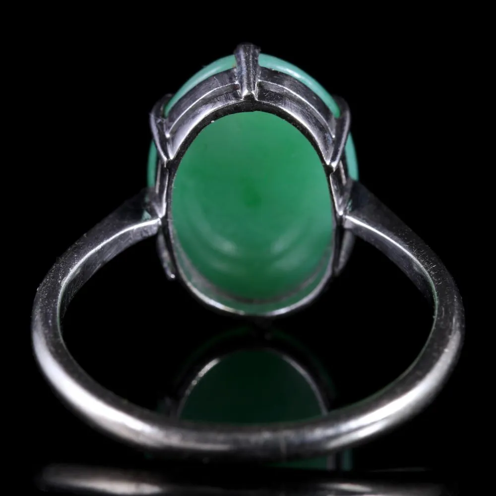 Antique Art Deco Jade Ring 18Ct White Gold