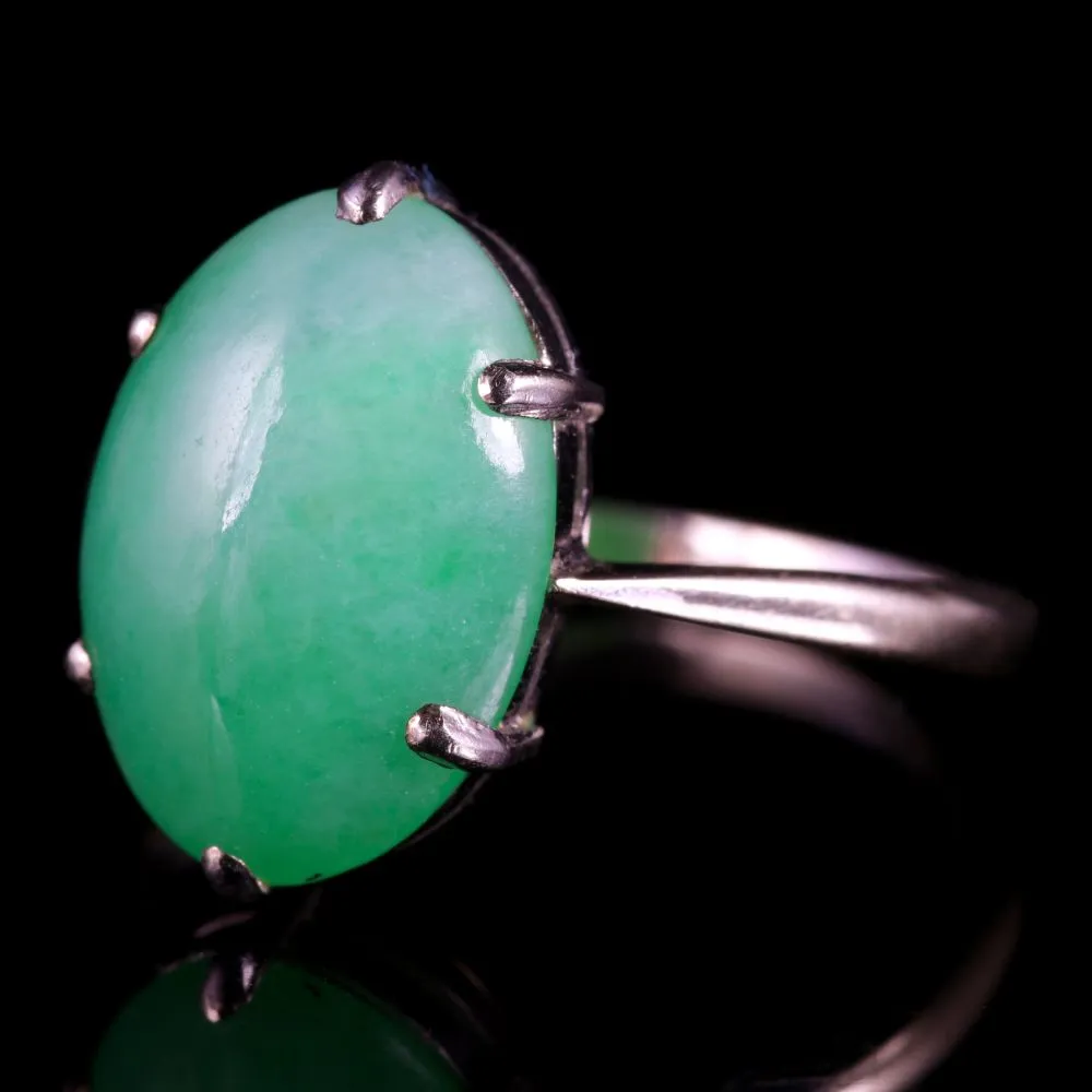 Antique Art Deco Jade Ring 18Ct White Gold