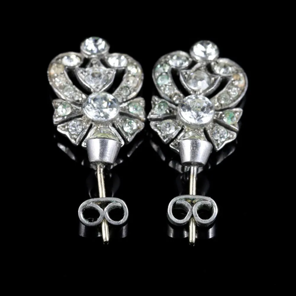 Antique Art Deco Paste Earrings Silver Circa 1930