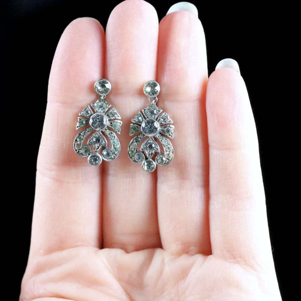 Antique Art Deco Paste Earrings Silver Circa 1930