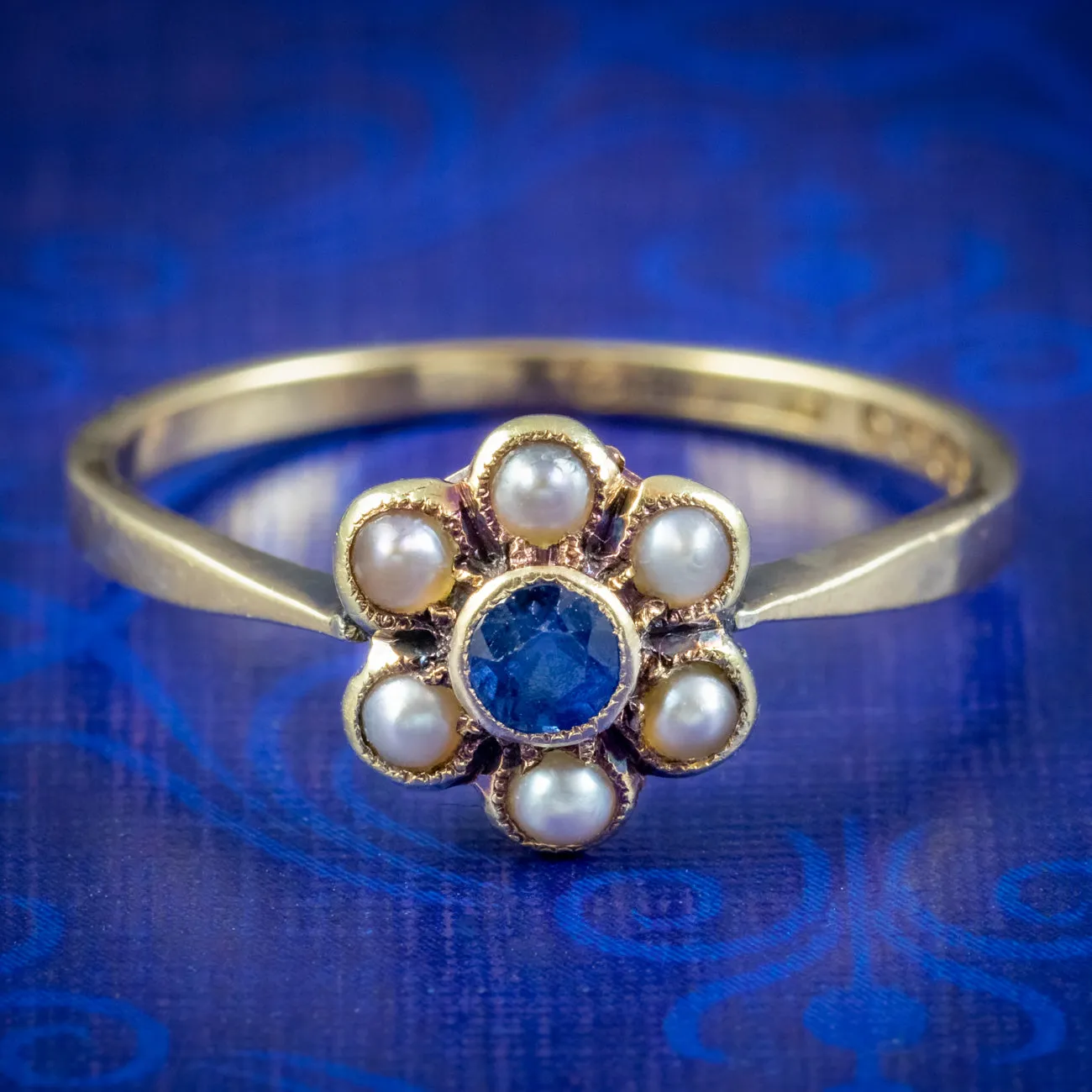 Antique Art Deco Sapphire Pearl Daisy Ring Dated 1919