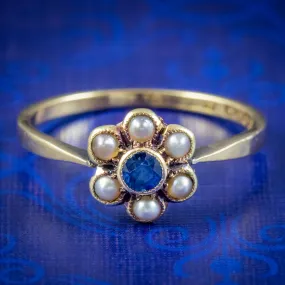 Antique Art Deco Sapphire Pearl Daisy Ring Dated 1919