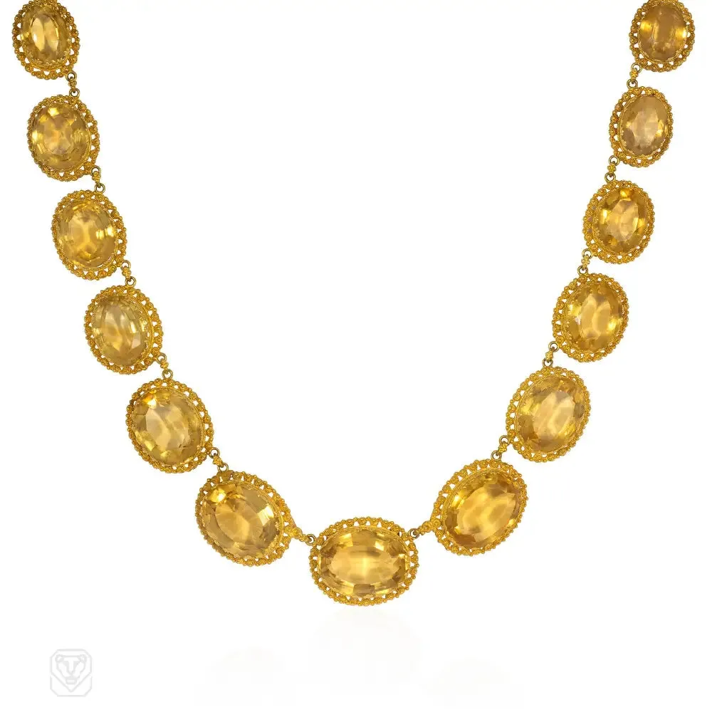 Antique citrine and gold rivière necklace