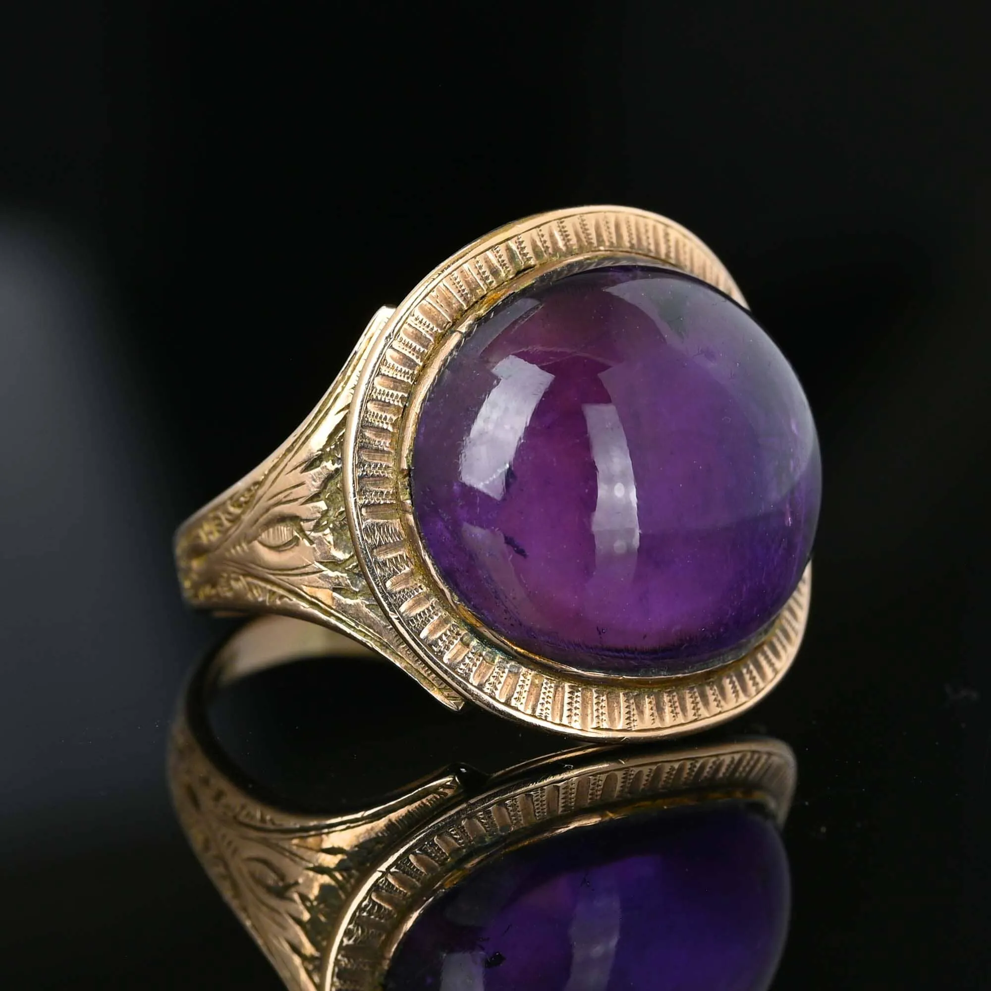 Antique Dated 1796 Amethyst Cabochon Georgian Ring