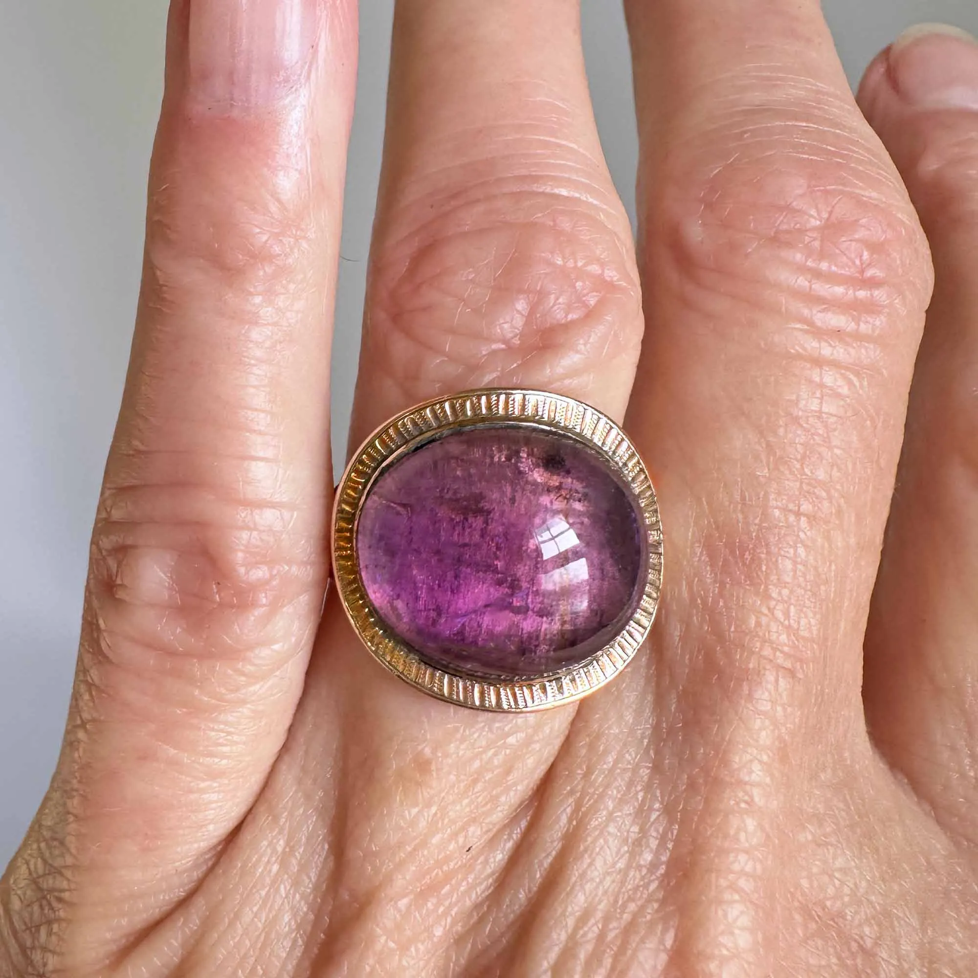 Antique Dated 1796 Amethyst Cabochon Georgian Ring