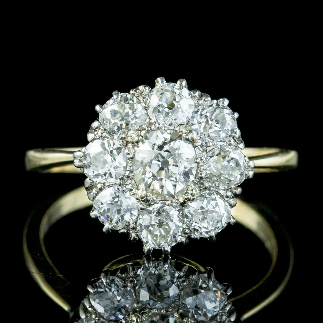 Antique Edwardian Old Cut Diamond Cluster Ring 2.3ct Diamond