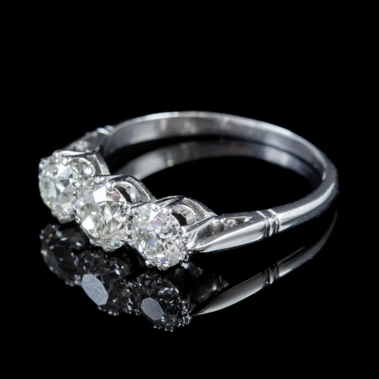 Antique Edwardian Old Cut Diamond Trilogy Ring Platinum 1.69Ct Of Diamond Circa 1918 Cert