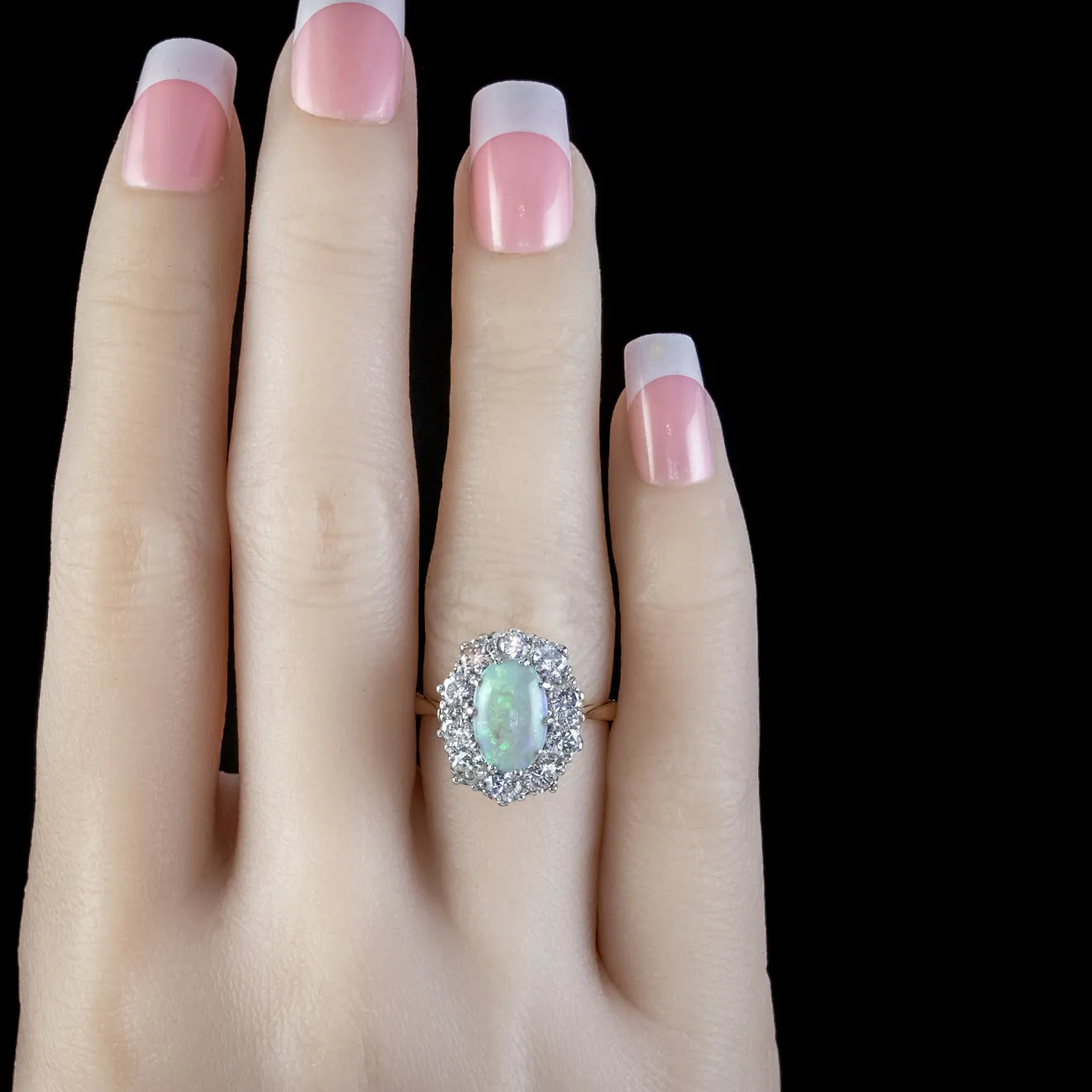 Antique Edwardian Opal Diamond Ring Platinum 18ct Gold 2.80ct Opal 2ct Diamond Circa 1905