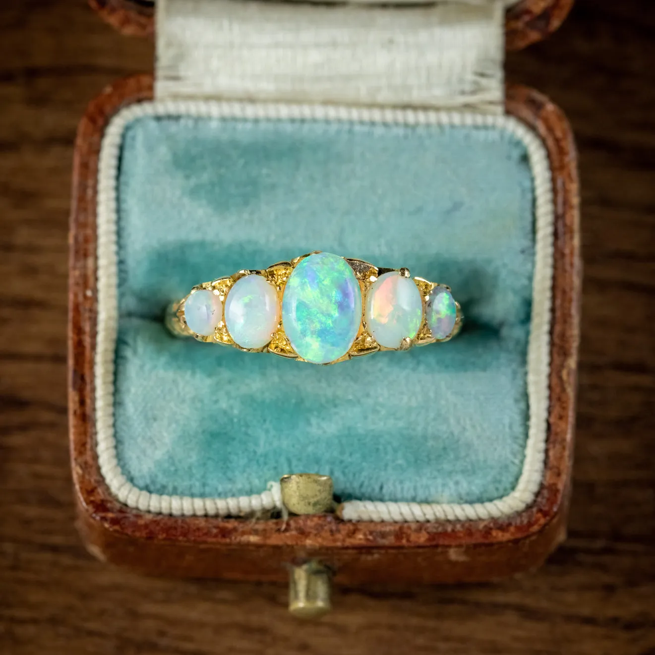 Antique Edwardian Opal Five Stone Ring 18ct Gold Dated 1908