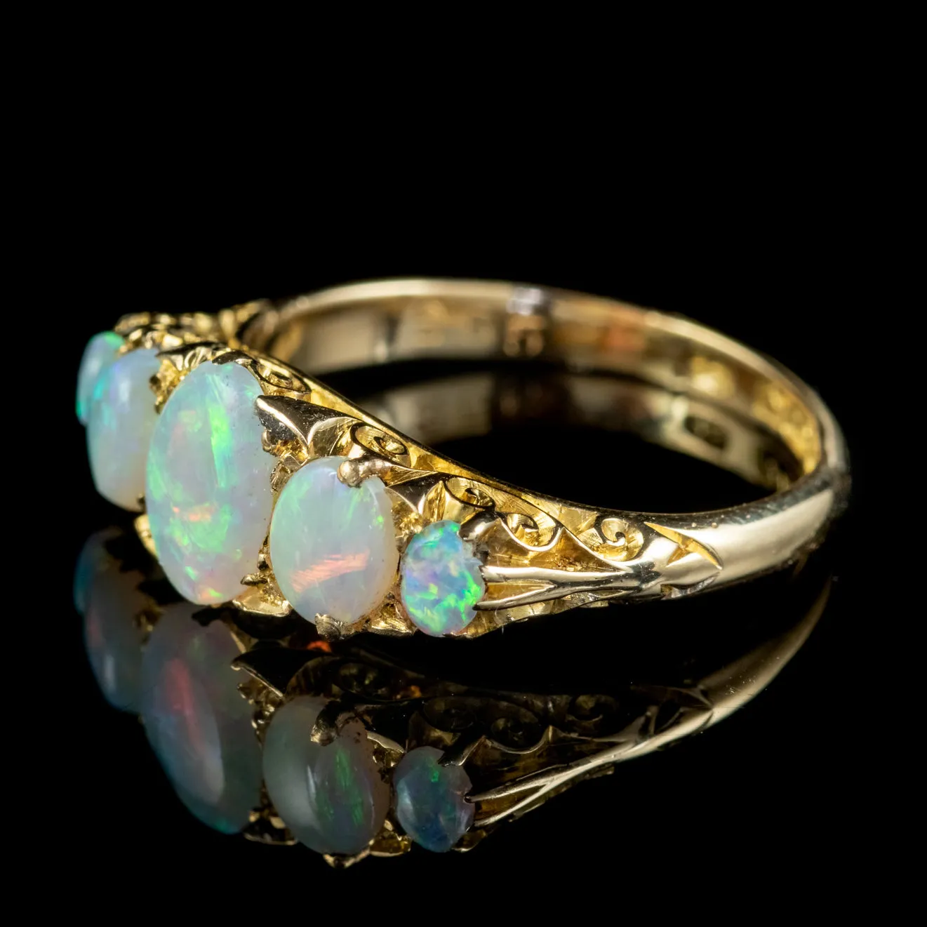 Antique Edwardian Opal Five Stone Ring 18ct Gold Dated 1908