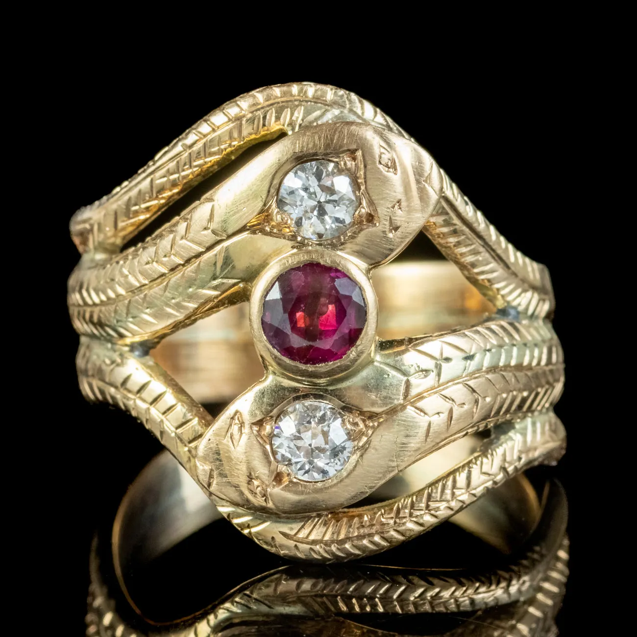 Antique Edwardian Ruby Diamond Snake Trilogy Ring 0.30ct Ruby