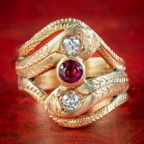 Antique Edwardian Ruby Diamond Snake Trilogy Ring 0.30ct Ruby