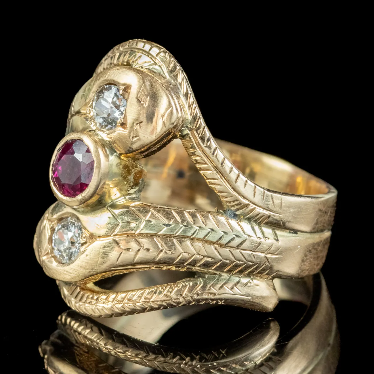 Antique Edwardian Ruby Diamond Snake Trilogy Ring 0.30ct Ruby