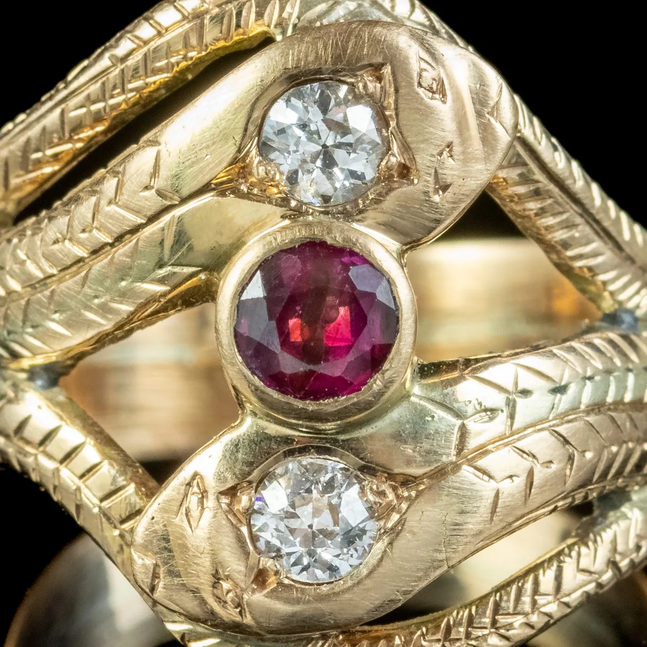 Antique Edwardian Ruby Diamond Snake Trilogy Ring 0.30ct Ruby