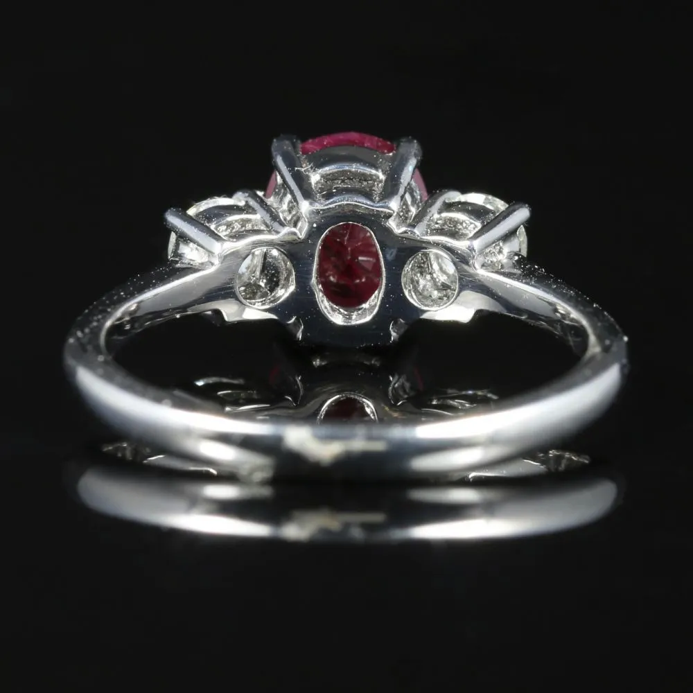 Antique Edwardian Ruby Diamond Trilogy Ring 18Ct White Gold Circa 1915