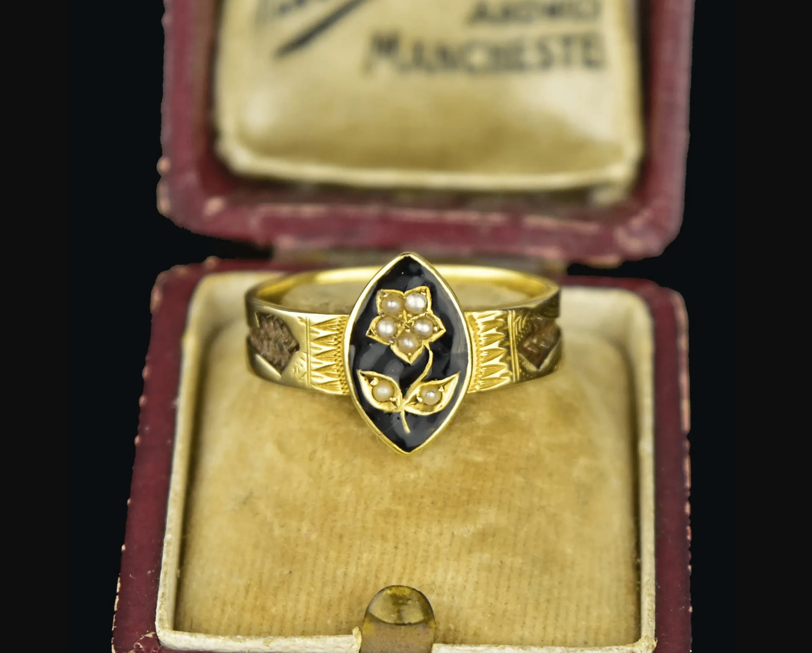 Antique Forget Me Not Pearl 15K Gold Ring